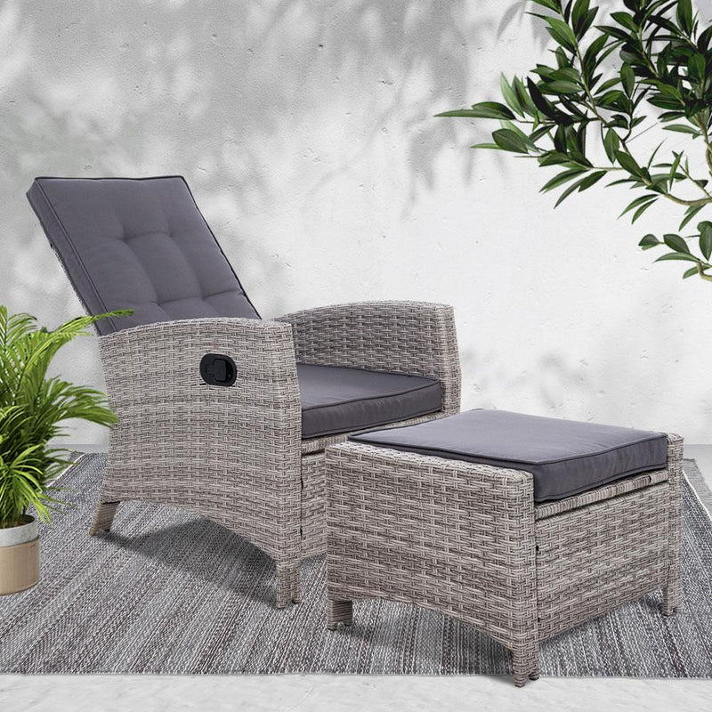 Grey Wicker Sun Lounge Recliner With Ottoman - Furniture - Rivercity House And Home Co.