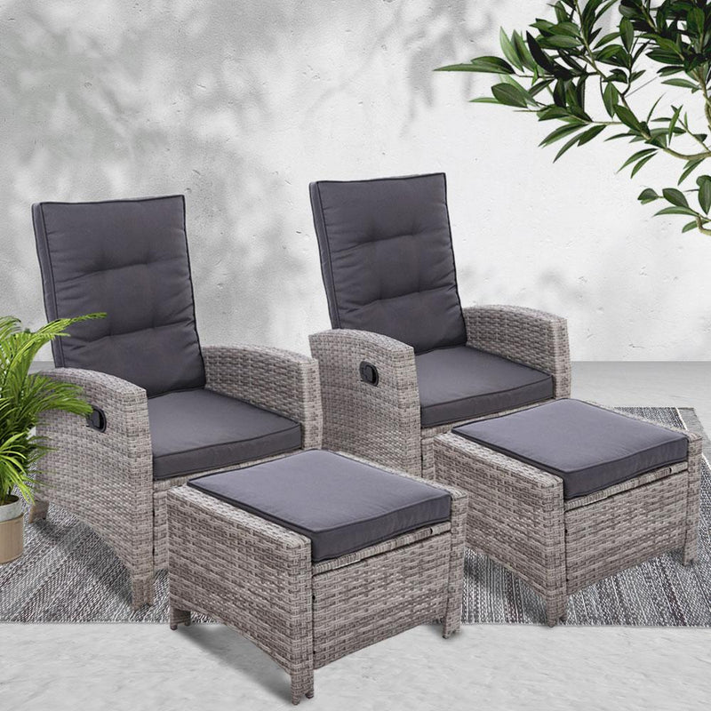 Grey Wicker Sun lounge Recliners With Ottomans (Twin Pack) - Rivercity House & Home Co. (ABN 18 642 972 209) - Affordable Modern Furniture Australia