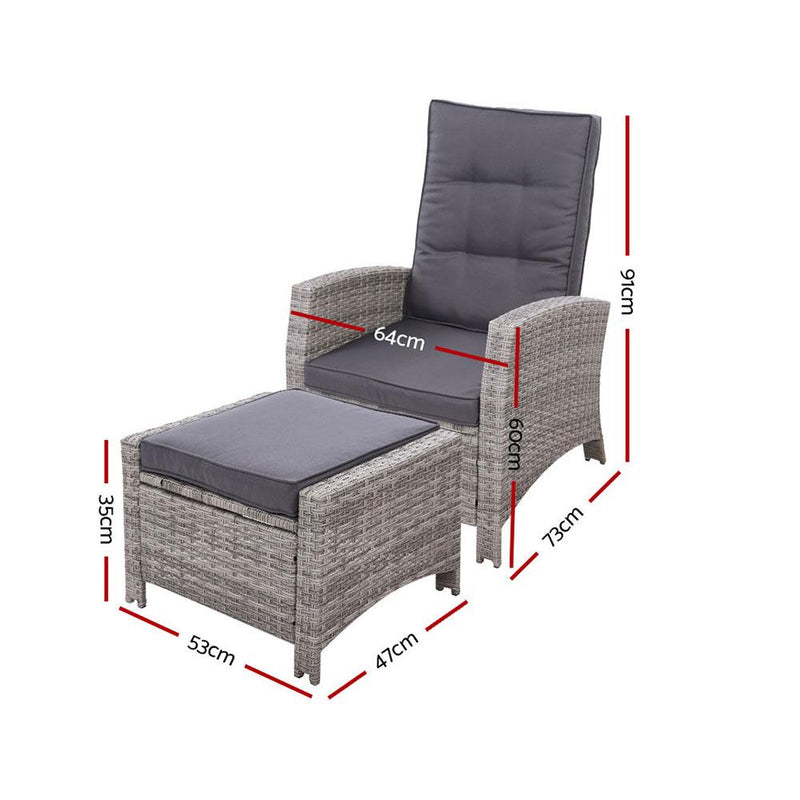 Grey Wicker Sun lounge Recliners With Ottomans (Twin Pack) - Rivercity House & Home Co. (ABN 18 642 972 209) - Affordable Modern Furniture Australia