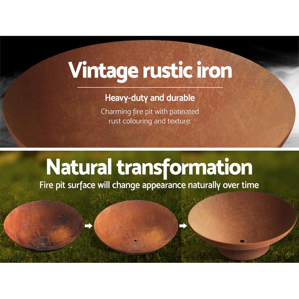 Fire Pit Charcoal Vintage Campfire Burner Rust Outdoor Steel Bowl 70CM - Rivercity House & Home Co. (ABN 18 642 972 209) - Affordable Modern Furniture Australia