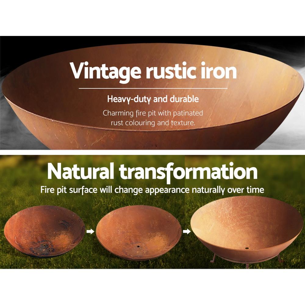 Fire Pit Outdoor Heater Charcoal Rustic Burner Steel Fireplace 70CM - Rivercity House & Home Co. (ABN 18 642 972 209) - Affordable Modern Furniture Australia