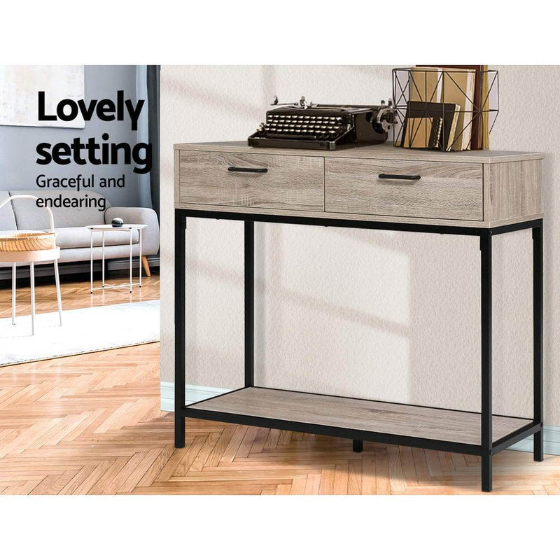 Hallway Console Table Hall Side Entry Display Desk Drawer Storage Oak - Rivercity House & Home Co. (ABN 18 642 972 209) - Affordable Modern Furniture Australia