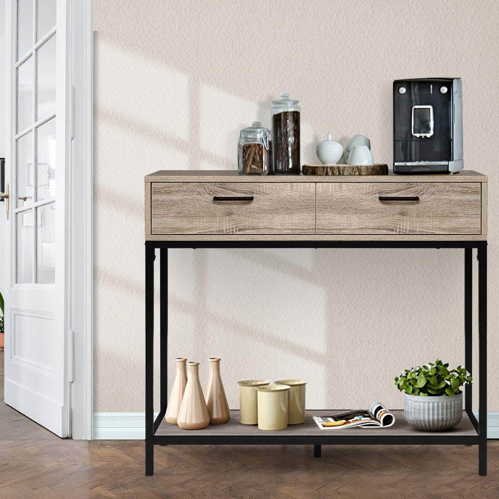 Hallway Console Table Hall Side Entry Display Desk Drawer Storage Oak - Rivercity House & Home Co. (ABN 18 642 972 209) - Affordable Modern Furniture Australia
