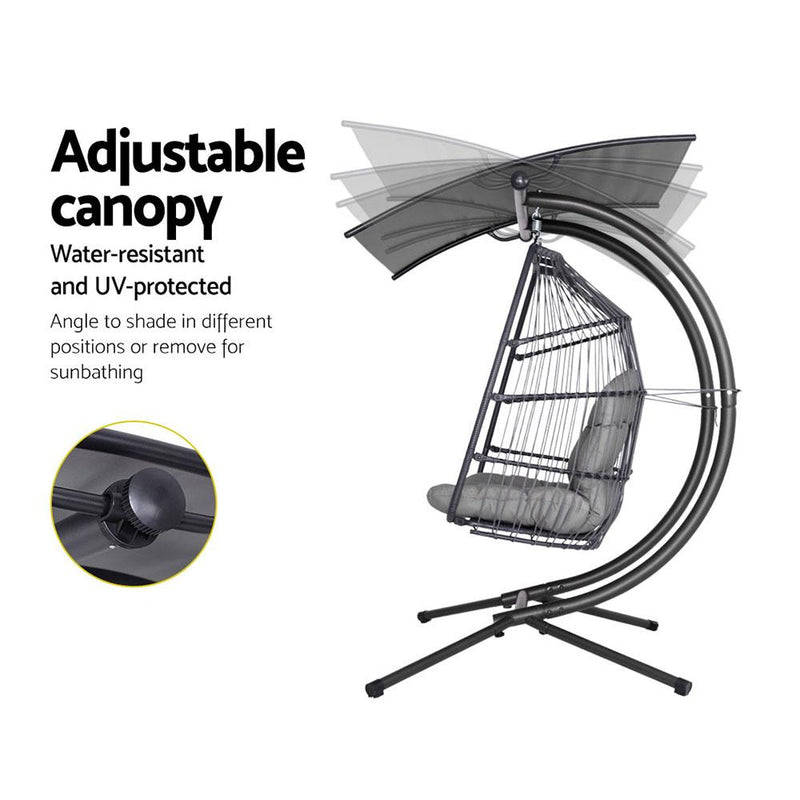 Hanging Egg Swing Chair with Canopy - Grey - Rivercity House & Home Co. (ABN 18 642 972 209) - Affordable Modern Furniture Australia