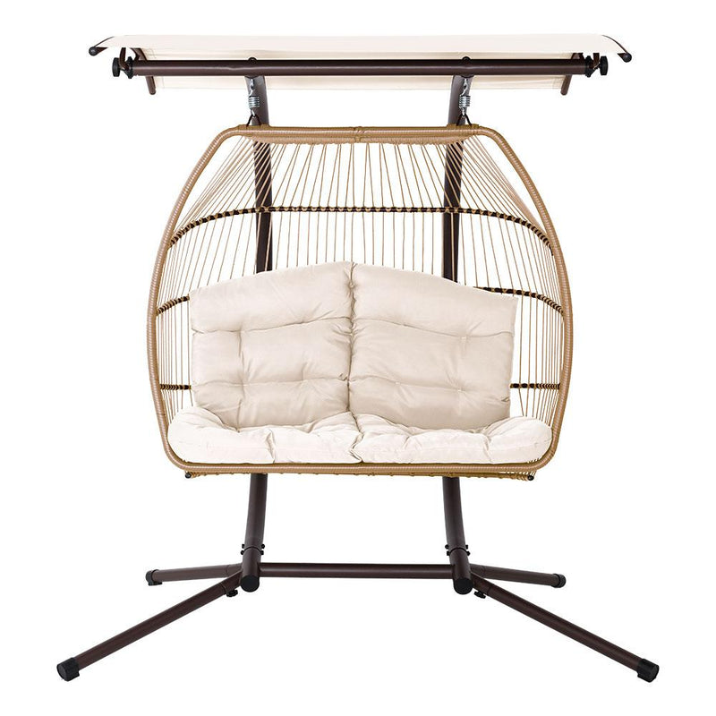 Hanging Egg Swing Chair with Canopy - Latte - Rivercity House & Home Co. (ABN 18 642 972 209) - Affordable Modern Furniture Australia