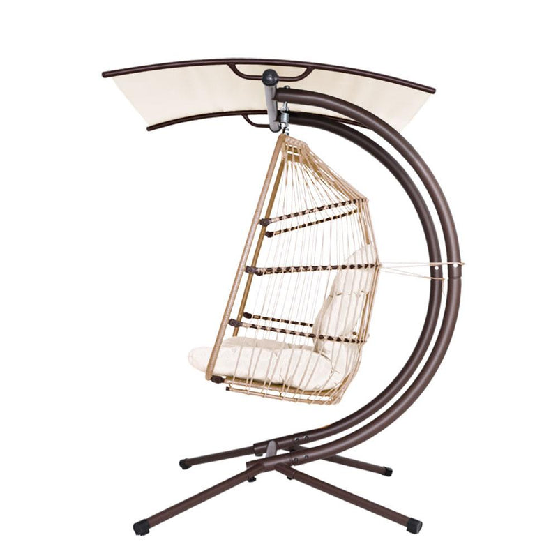Hanging Egg Swing Chair with Canopy - Latte - Rivercity House & Home Co. (ABN 18 642 972 209) - Affordable Modern Furniture Australia