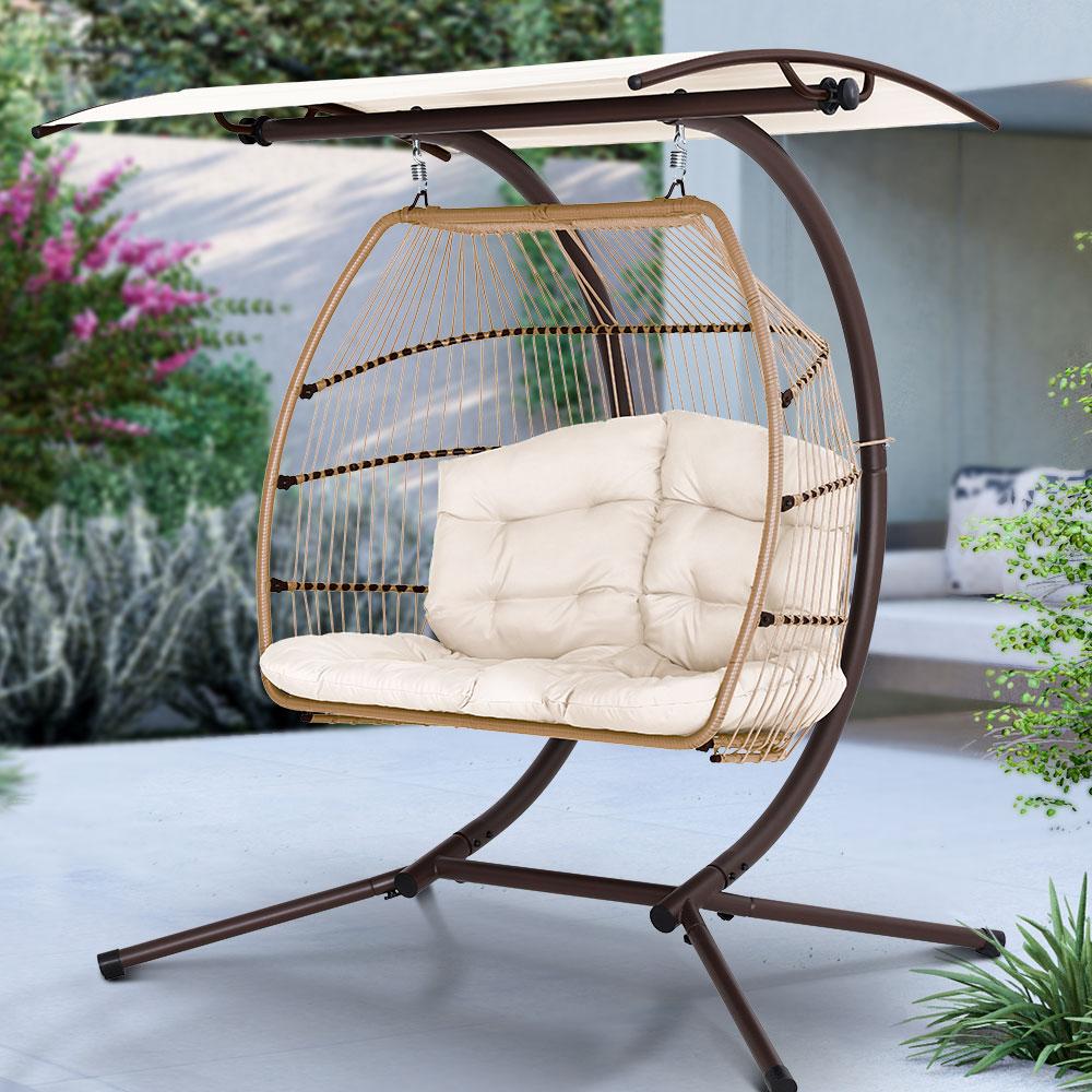Hanging Egg Swing Chair with Canopy Latte