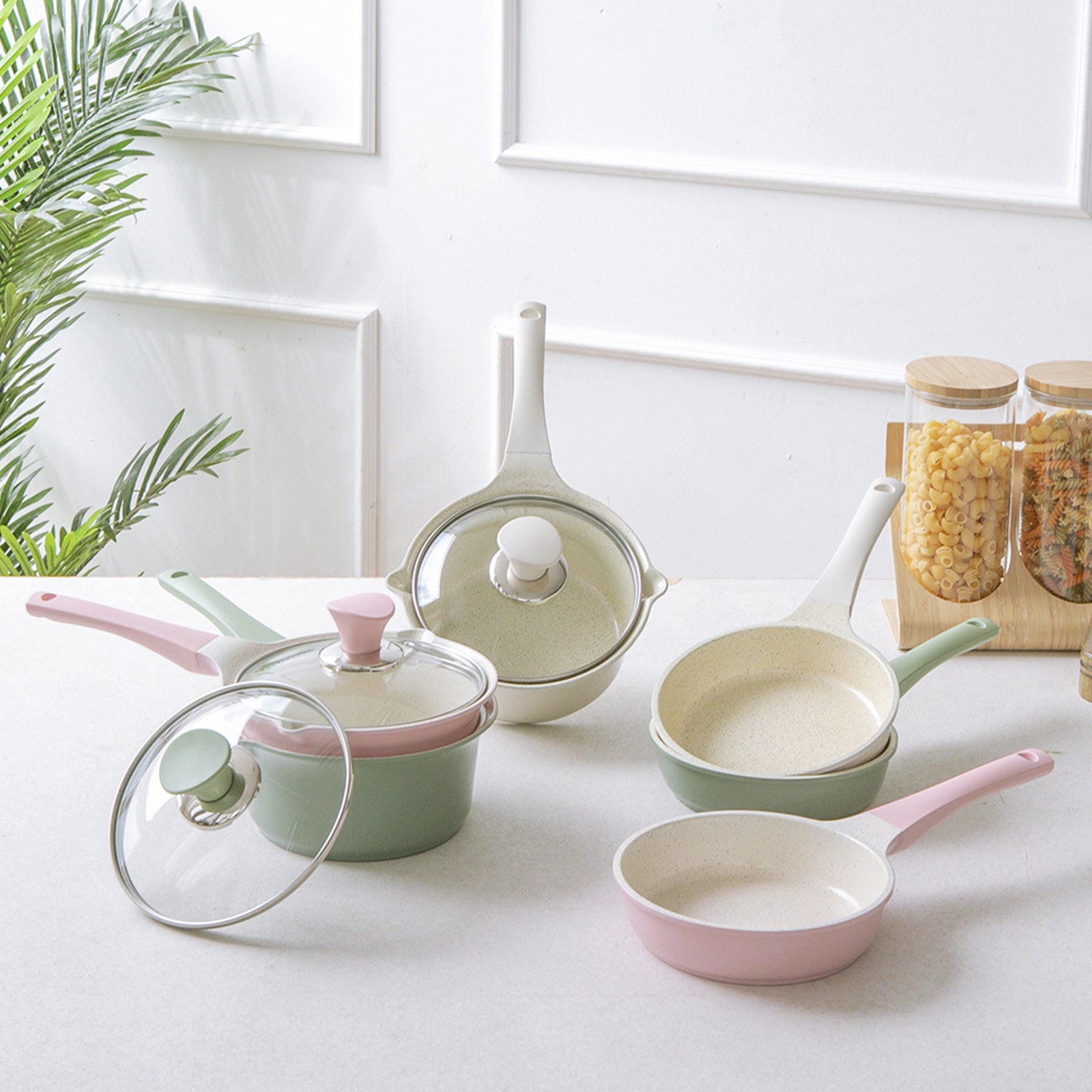 Happy Lambs 16cm Ivory Sauce Pot Frying Pan w/ a Lid Set Non-Stick Stone Induction IH Frypan - Home & Garden > Kitchenware - Rivercity House & Home Co. (ABN 18 642 972 209) - Affordable Modern Furniture Australia