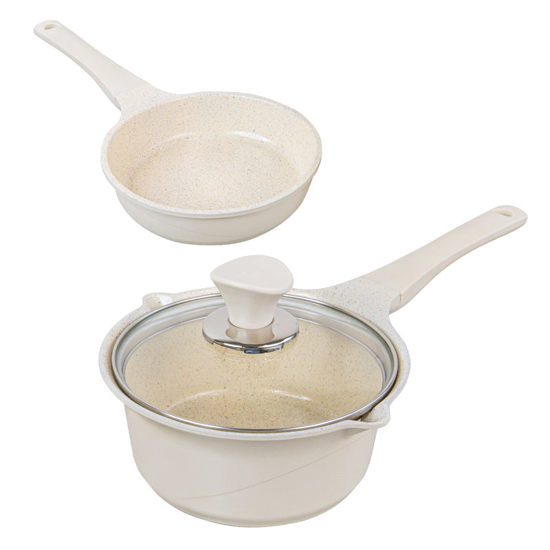 Happy Lambs 16cm Ivory Sauce Pot Frying Pan w/ a Lid Set Non-Stick Stone Induction IH Frypan - Home & Garden > Kitchenware - Rivercity House & Home Co. (ABN 18 642 972 209) - Affordable Modern Furniture Australia