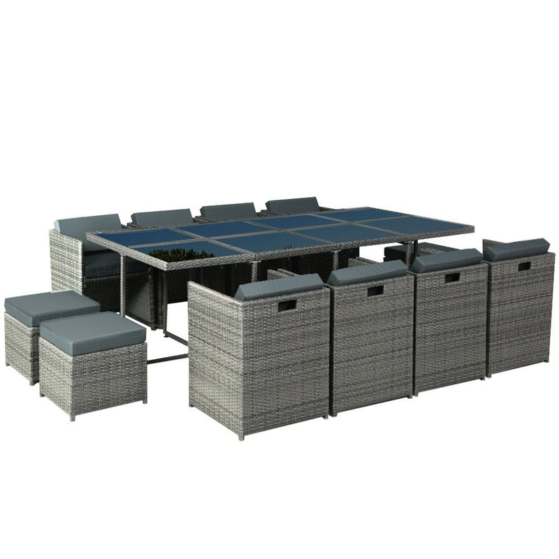 Hayman 13 Piece Wicker Outdoor Dining Table Set - Grey - 10% Off Everything Inside - Rivercity House & Home Co. (ABN 18 642 972 209)