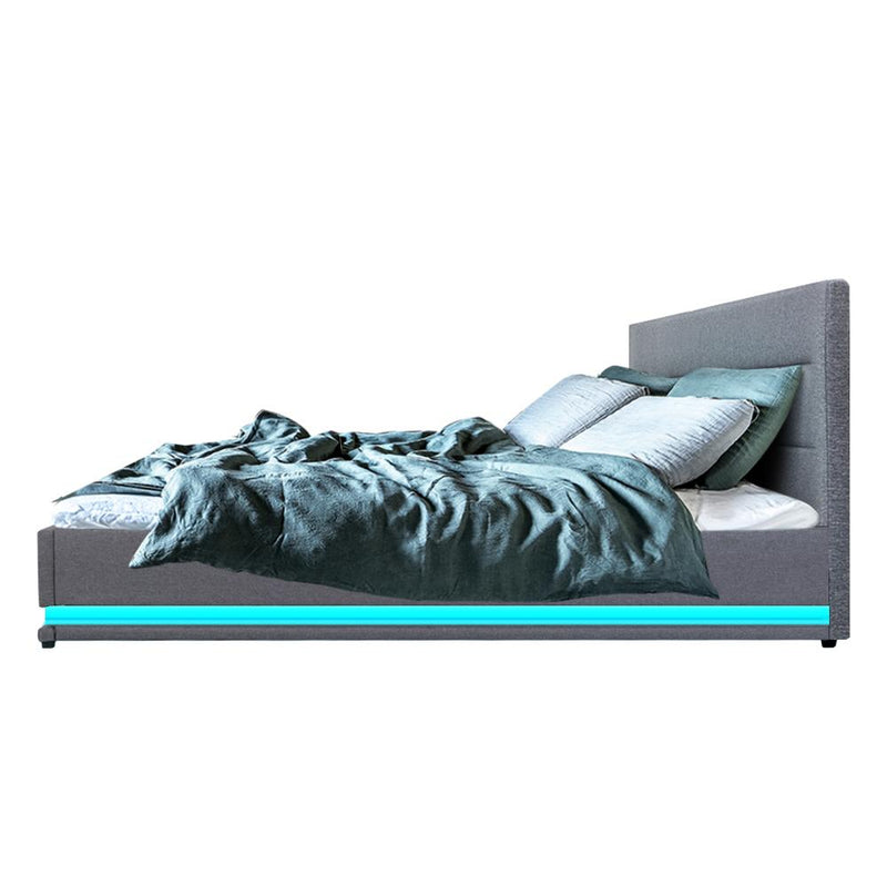 Henley LED Storage Queen Bed Frame Grey - Rivercity House & Home Co. (ABN 18 642 972 209) - Affordable Modern Furniture Australia