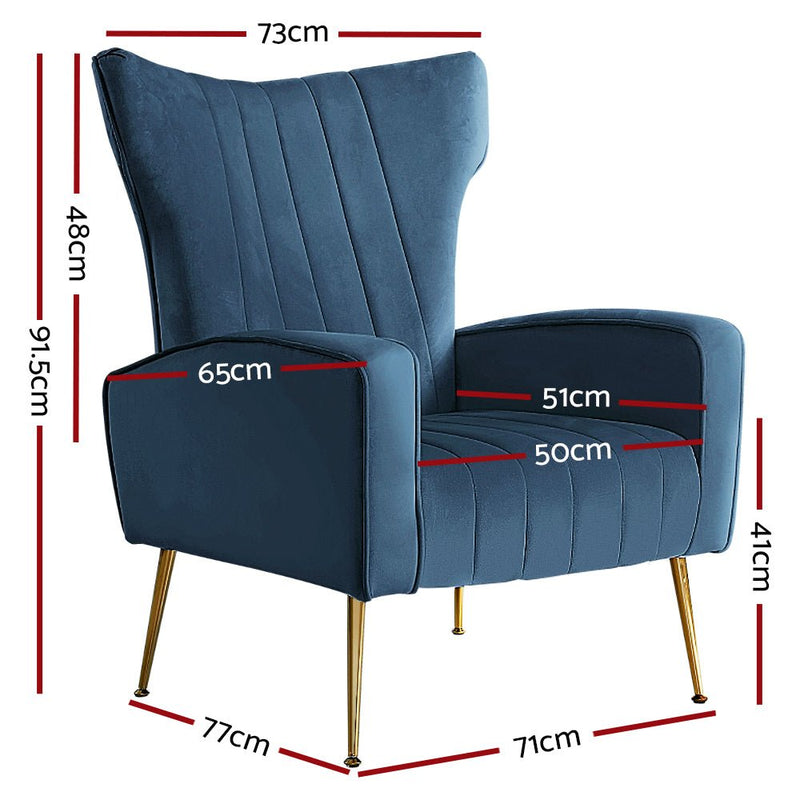 High Back Velvet Accent Armchair Lounge Chair Navy - Furniture > Living Room - Rivercity House & Home Co. (ABN 18 642 972 209)