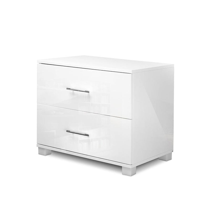 High Gloss Bedside Table With 2 Drawers White - Rivercity House & Home Co. (ABN 18 642 972 209) - Affordable Modern Furniture Australia