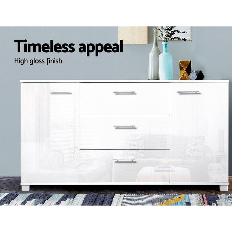 High Gloss Sideboard Storage Cabinet Cupboard - White - Rivercity House & Home Co. (ABN 18 642 972 209) - Affordable Modern Furniture Australia