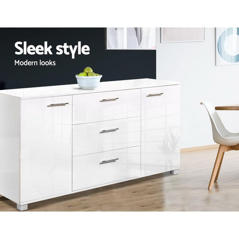 High Gloss Sideboard Storage Cabinet Cupboard - White - Rivercity House & Home Co. (ABN 18 642 972 209) - Affordable Modern Furniture Australia