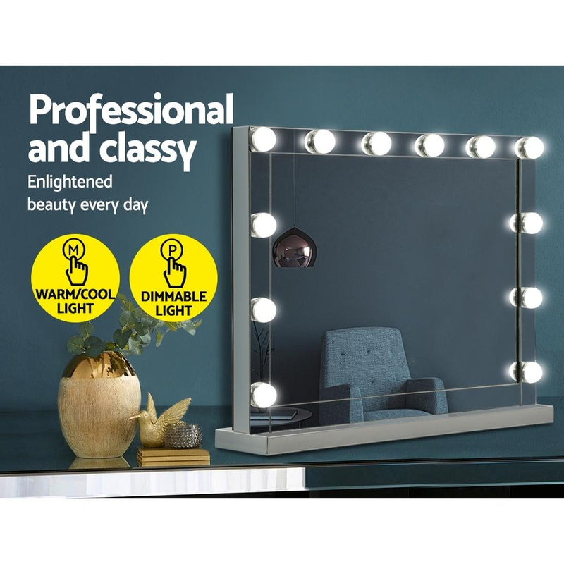 Hollywood Makeup Mirror With Light 12 LED Bulbs Silver 58cm x 46cm - Rivercity House & Home Co. (ABN 18 642 972 209) - Affordable Modern Furniture Australia