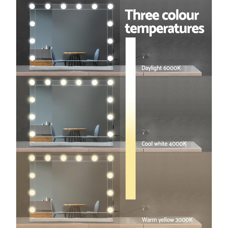 Hollywood Makeup Mirror With Light 12 LED Bulbs Silver 58cm x 46cm - Rivercity House & Home Co. (ABN 18 642 972 209) - Affordable Modern Furniture Australia