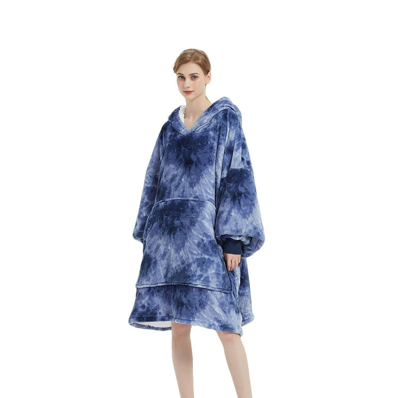 Hoodie Blanket Adult Tie-Dyed Blue - Home & Garden > Bedding - Rivercity House & Home Co. (ABN 18 642 972 209)