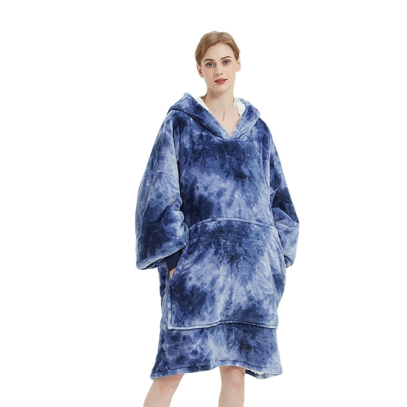Hoodie Blanket Adult Tie-Dyed Blue - Home & Garden > Bedding - Rivercity House & Home Co. (ABN 18 642 972 209) - Affordable Modern Furniture Australia
