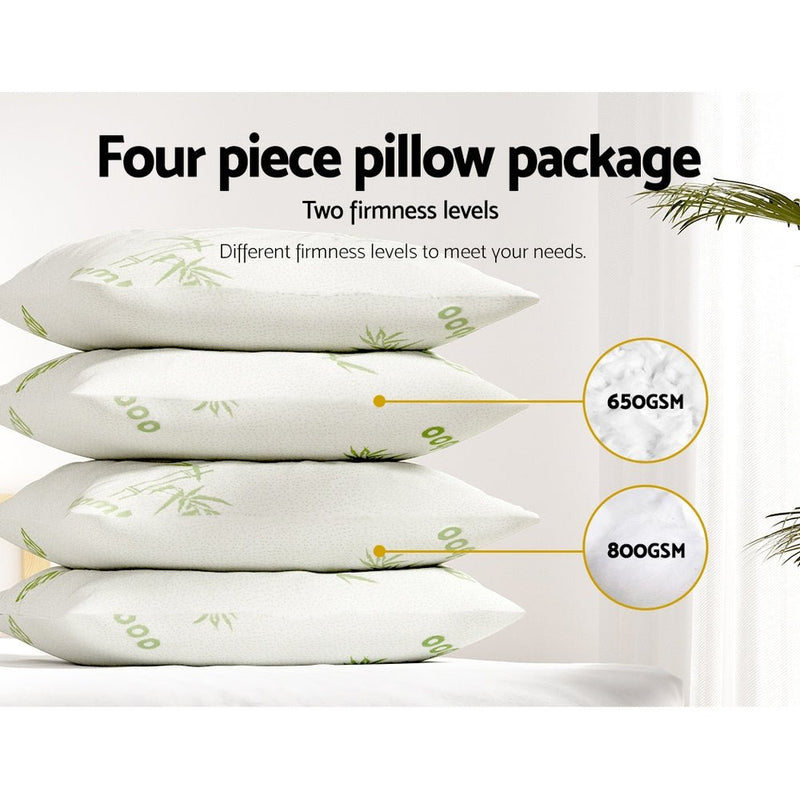 Hotel Pillow Bed Pillows 4 Pack Family Soft Medium Firm Bamboo Cover - Home & Garden > Bedding - Rivercity House & Home Co. (ABN 18 642 972 209) - Affordable Modern Furniture Australia