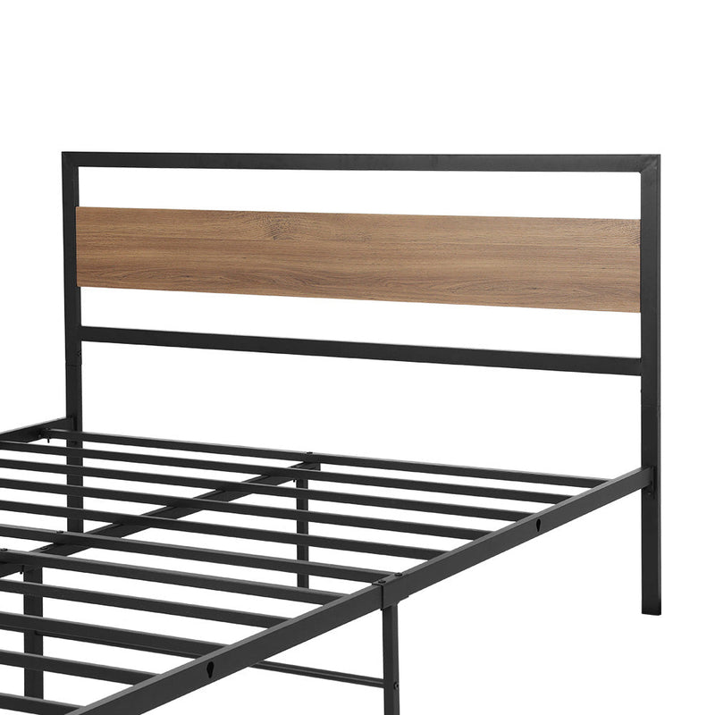 Industrial Style Double Metal Bed Frame Wood & Black - Furniture > Bedroom - Rivercity House & Home Co. (ABN 18 642 972 209) - Affordable Modern Furniture Australia