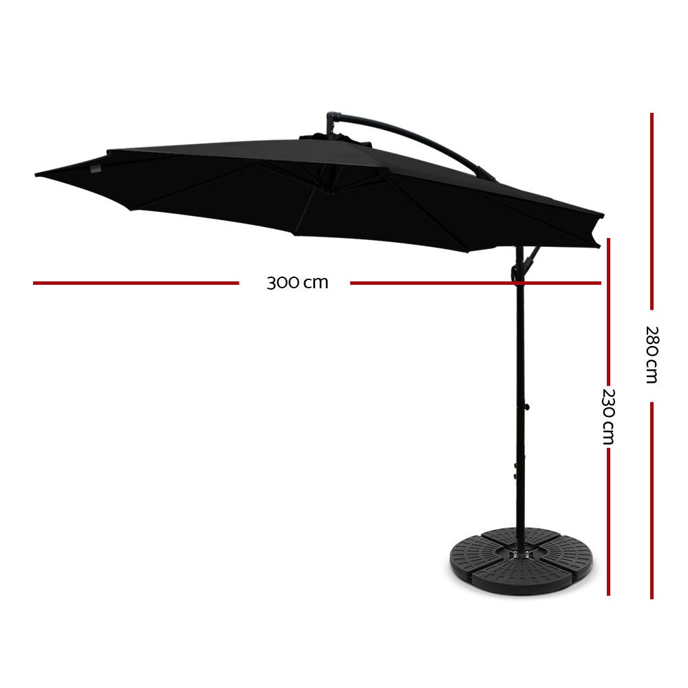 3M Umbrella with 48x48cm Base Outdoor Umbrellas Cantilever Sun Beach Garden Patio Black - Home & Garden > Shading - Rivercity House & Home Co. (ABN 18 642 972 209) - Affordable Modern Furniture Australia