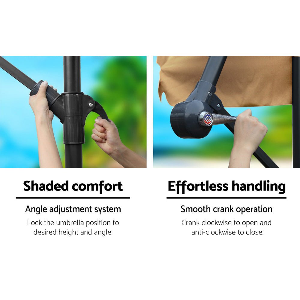 3M Umbrella with 48x48cm Base Outdoor Umbrellas Cantilever Sun Beach UV Beige - Home & Garden > Shading - Rivercity House & Home Co. (ABN 18 642 972 209) - Affordable Modern Furniture Australia