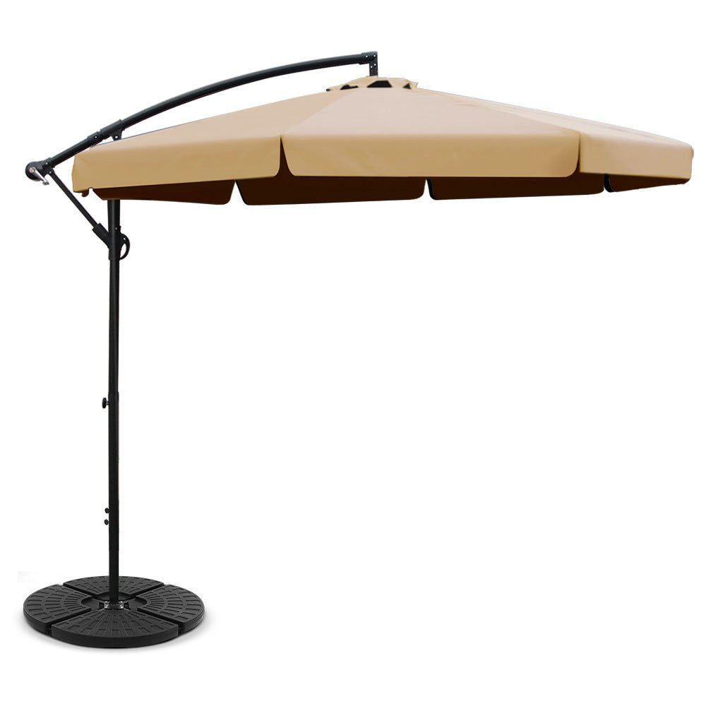 3M Umbrella with 48x48cm Base Outdoor Umbrellas Cantilever Sun Beach UV Beige - Home & Garden > Shading - Rivercity House & Home Co. (ABN 18 642 972 209) - Affordable Modern Furniture Australia