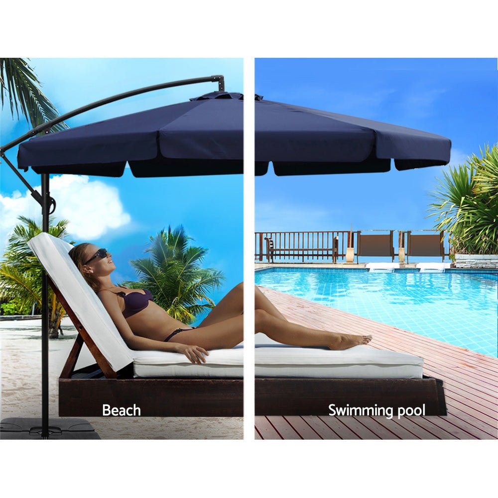 3M Umbrella with 50x50cm Base Outdoor Umbrellas Cantilever Patio Sun Beach UV Navy - Home & Garden > Shading - Rivercity House & Home Co. (ABN 18 642 972 209) - Affordable Modern Furniture Australia