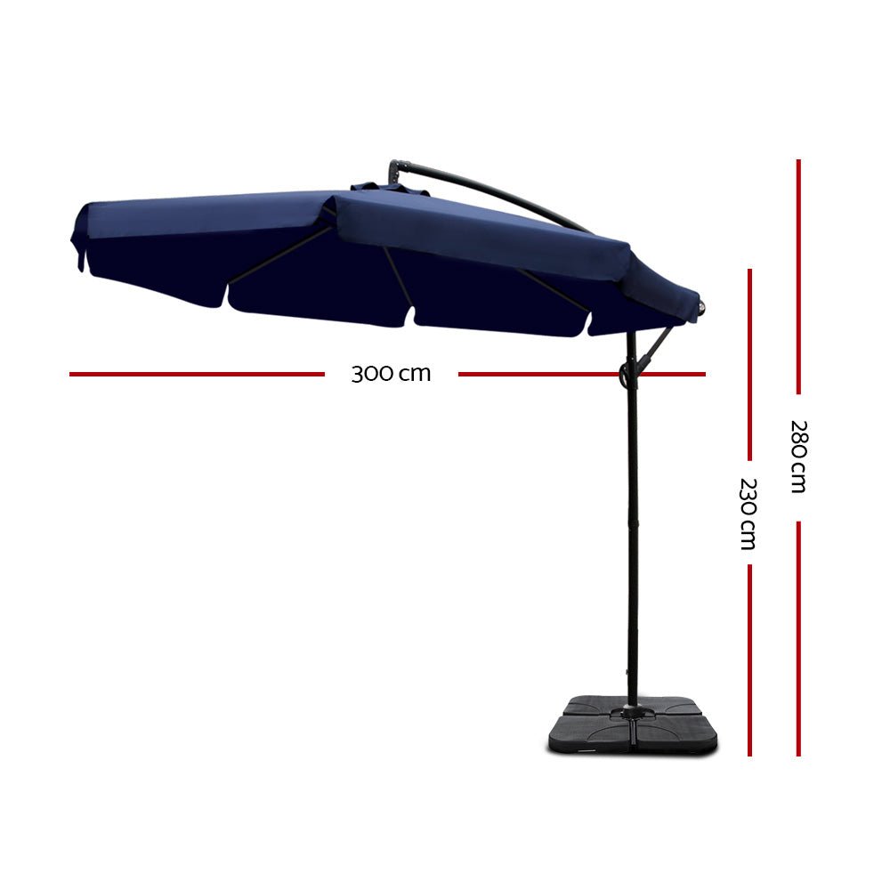 3M Umbrella with 50x50cm Base Outdoor Umbrellas Cantilever Patio Sun Beach UV Navy - Home & Garden > Shading - Rivercity House & Home Co. (ABN 18 642 972 209) - Affordable Modern Furniture Australia