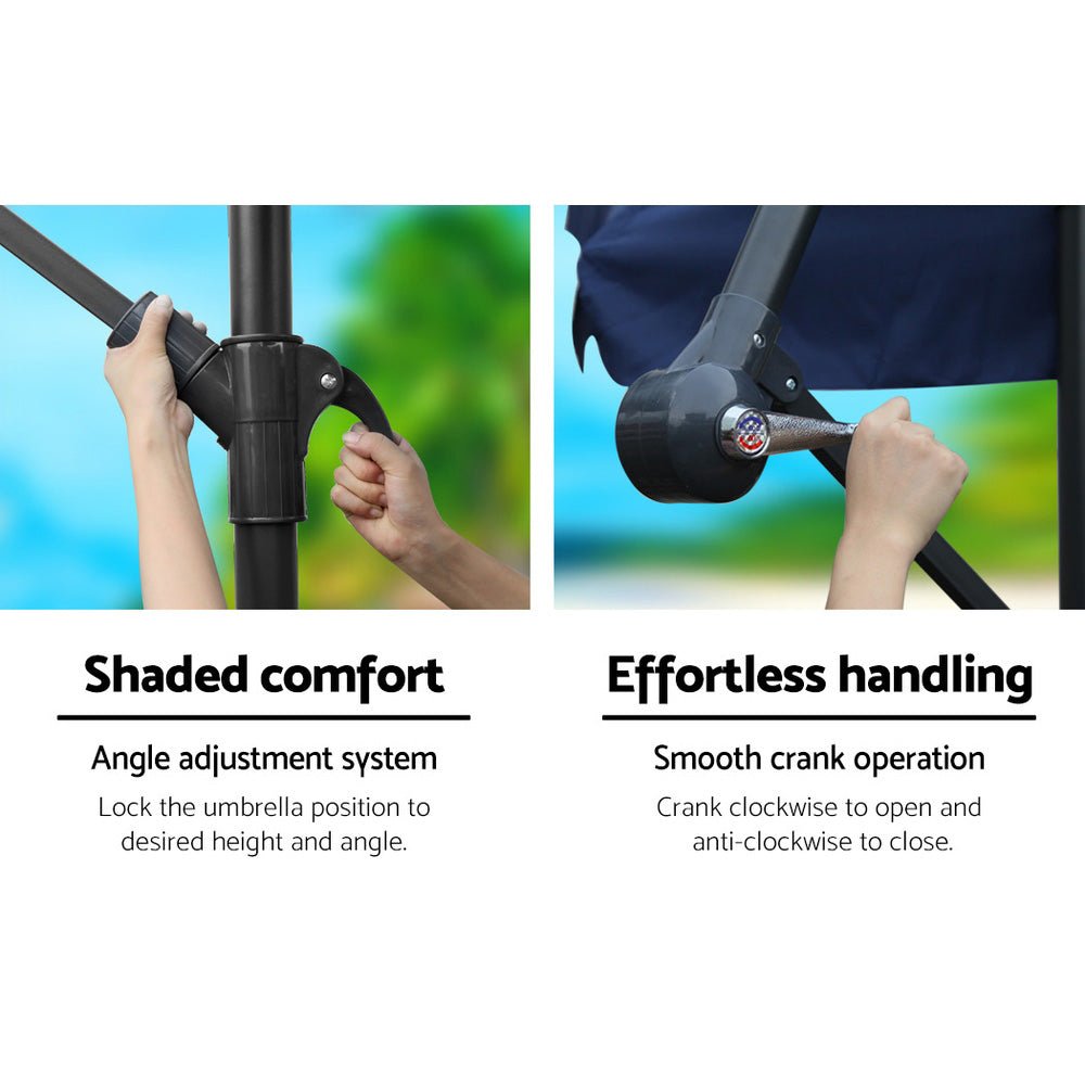 3M Umbrella with 50x50cm Base Outdoor Umbrellas Cantilever Patio Sun Beach UV Navy - Home & Garden > Shading - Rivercity House & Home Co. (ABN 18 642 972 209) - Affordable Modern Furniture Australia