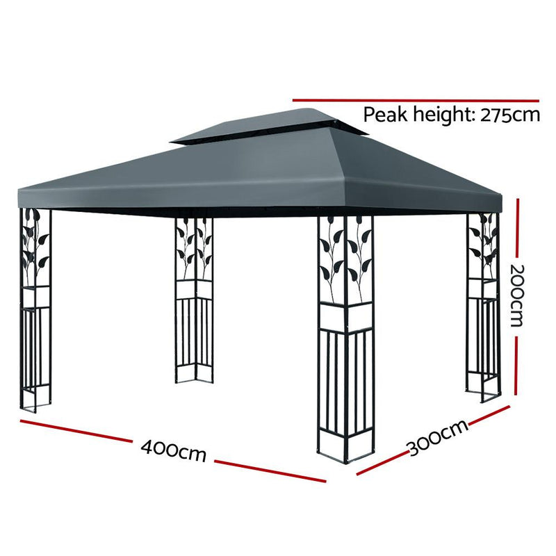 Instahut Gazebo 4x3m Party Marquee Outdoor Wedding Event Tent Iron Art Canopy Grey - Occasions - Rivercity House And Home Co.