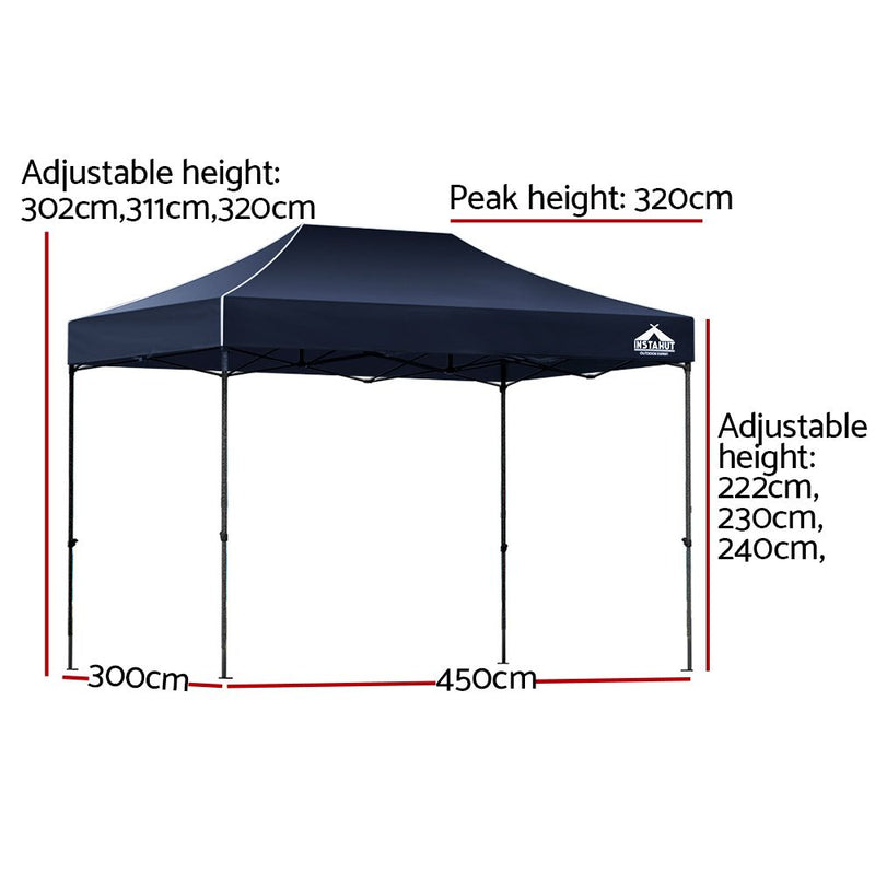 Gazebo Pop Up 3x4.5m w/Base Podx4 Marquee Folding Outdoor Wedding Camping Tent Shade Canopy Navy - Home & Garden > Shading - Rivercity House & Home Co. (ABN 18 642 972 209) - Affordable Modern Furniture Australia