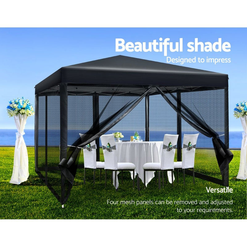Gazebo Pop Up Marquee 3x3 Wedding Side Mesh Wall Outdoor Gazebos Black - Home & Garden > Shading - Rivercity House & Home Co. (ABN 18 642 972 209) - Affordable Modern Furniture Australia