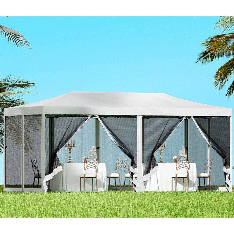 Instahut Gazebo Pop Up Marquee 3x6m Wedding Party Outdoor Camping Tent Canopy Shade Mesh Wall White - Home & Garden > Shading - Rivercity House & Home Co. (ABN 18 642 972 209)