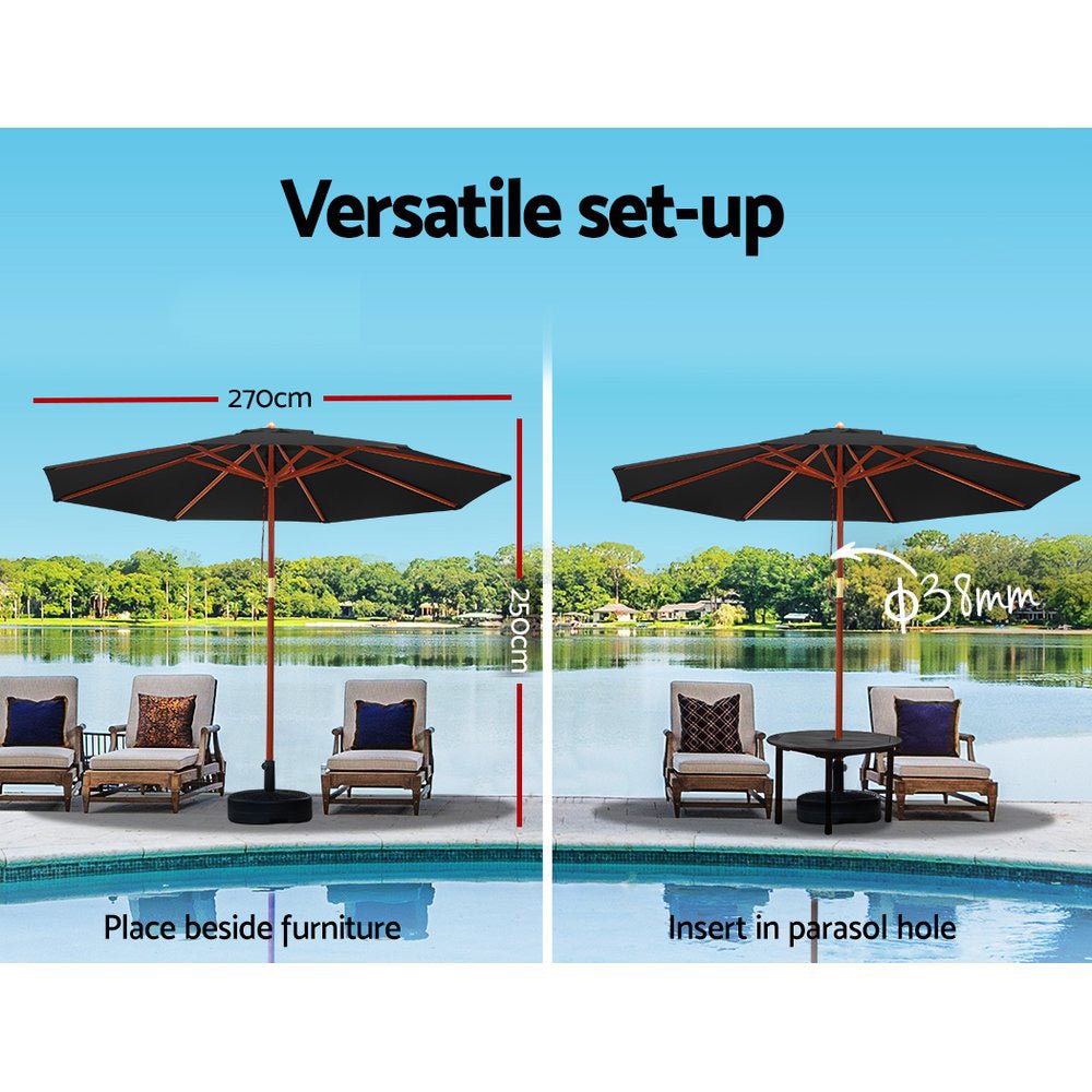 Outdoor Umbrella 2.7M with Base Pole Umbrellas Garden Stand Deck Black - Home & Garden > Shading - Rivercity House & Home Co. (ABN 18 642 972 209) - Affordable Modern Furniture Australia