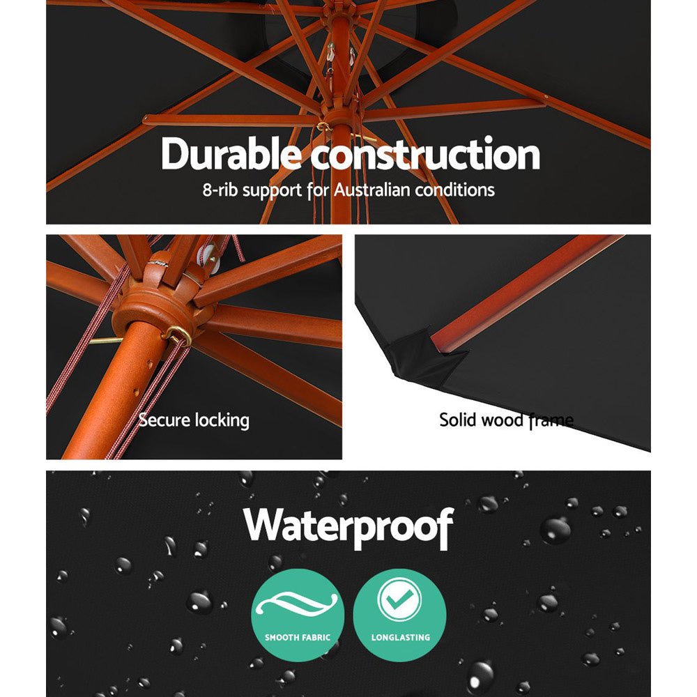 Outdoor Umbrella 2.7M with Base Pole Umbrellas Garden Stand Deck Black - Home & Garden > Shading - Rivercity House & Home Co. (ABN 18 642 972 209) - Affordable Modern Furniture Australia
