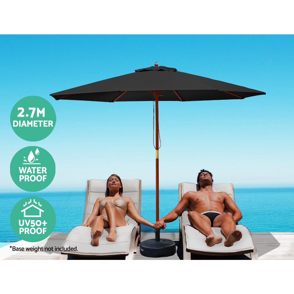 Outdoor Umbrella 2.7M with Base Pole Umbrellas Garden Stand Deck Black - Home & Garden > Shading - Rivercity House & Home Co. (ABN 18 642 972 209) - Affordable Modern Furniture Australia