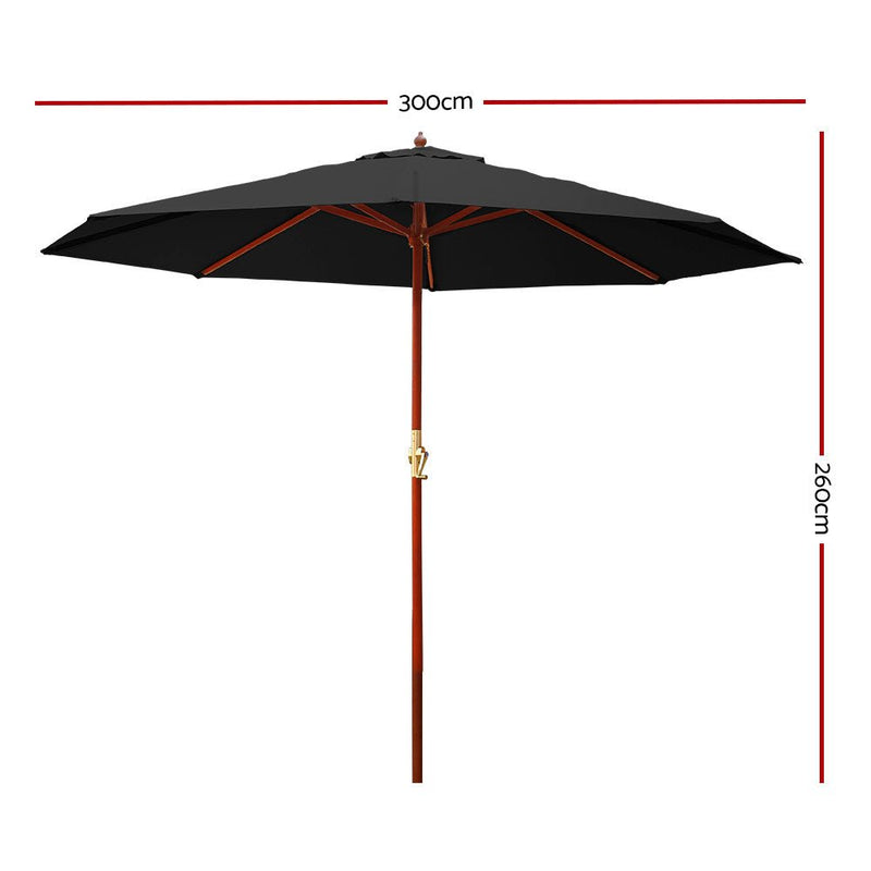 Outdoor Umbrella 3M Pole Cantilever Stand Garden Umbrellas Patio Black - Furniture > Outdoor - Rivercity House & Home Co. (ABN 18 642 972 209) - Affordable Modern Furniture Australia