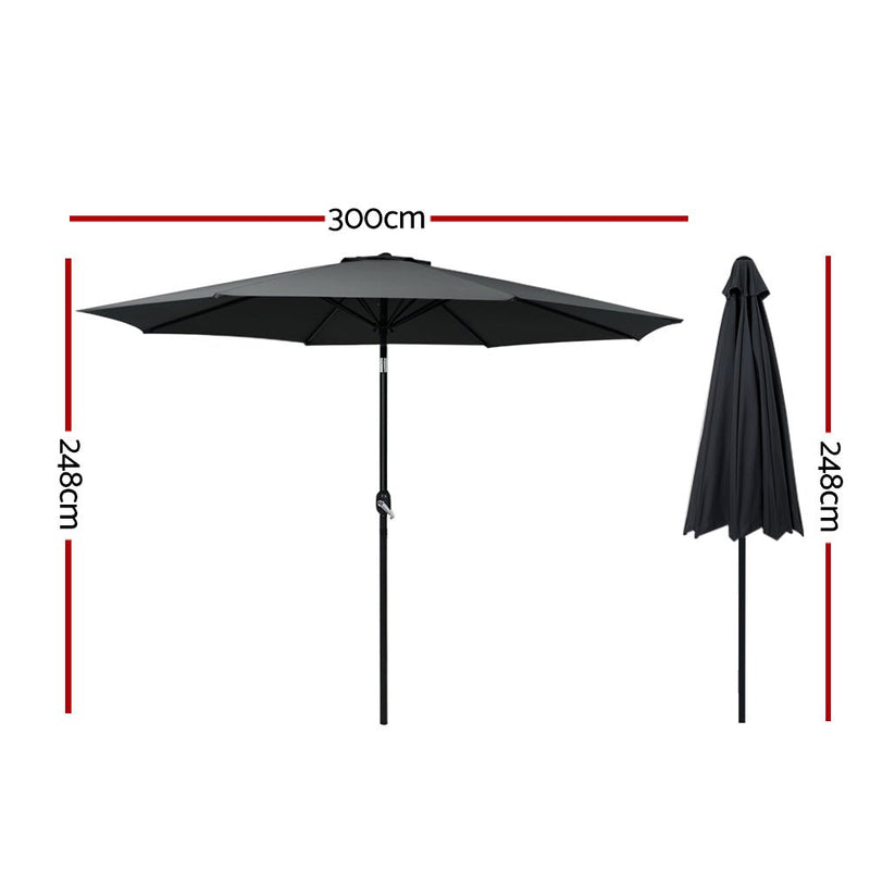 Outdoor Umbrella 3m Umbrellas Garden Beach Tilt Sun Patio Deck Pole UV - Home & Garden > Shading - Rivercity House & Home Co. (ABN 18 642 972 209) - Affordable Modern Furniture Australia