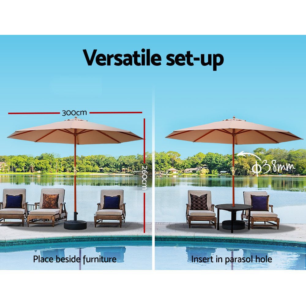 Outdoor Umbrella Pole Umbrellas 3M with Base Garden Stand Deck Beige - Home & Garden > Shading - Rivercity House & Home Co. (ABN 18 642 972 209) - Affordable Modern Furniture Australia
