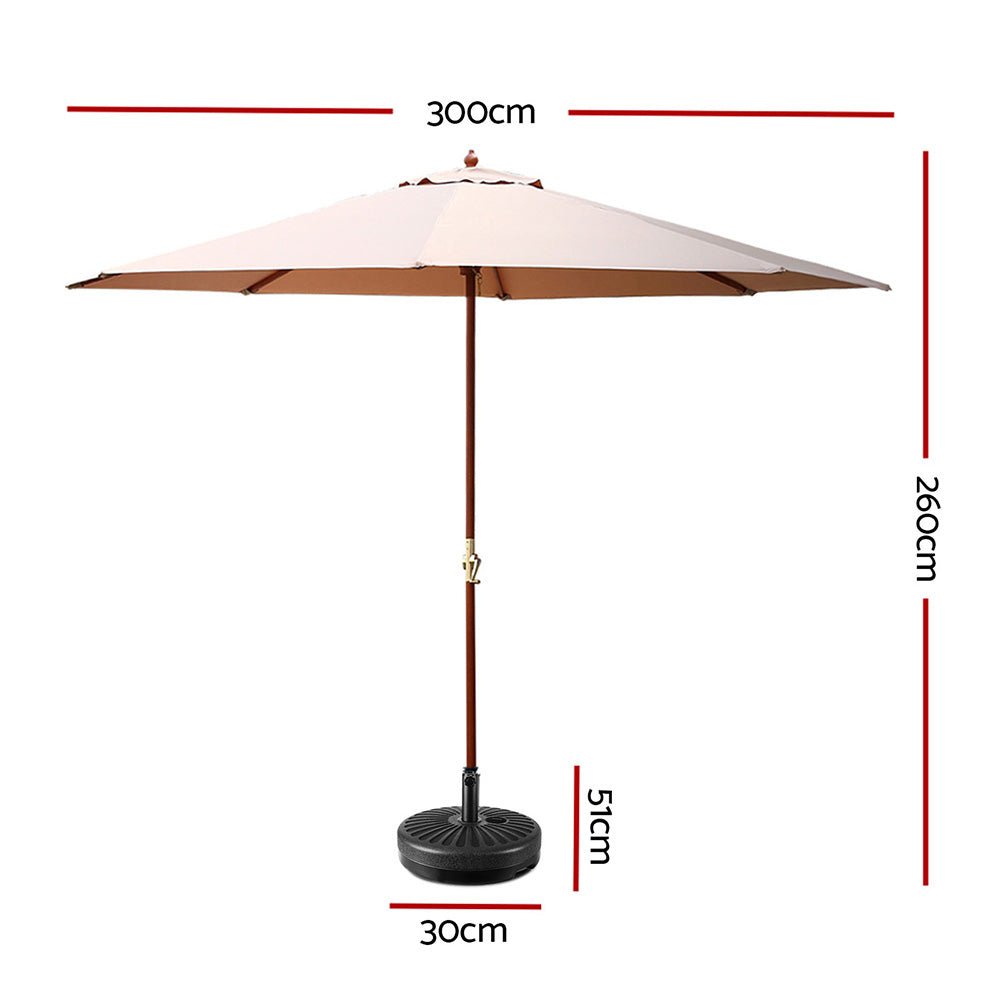 Outdoor Umbrella Pole Umbrellas 3M with Base Garden Stand Deck Beige - Home & Garden > Shading - Rivercity House & Home Co. (ABN 18 642 972 209) - Affordable Modern Furniture Australia