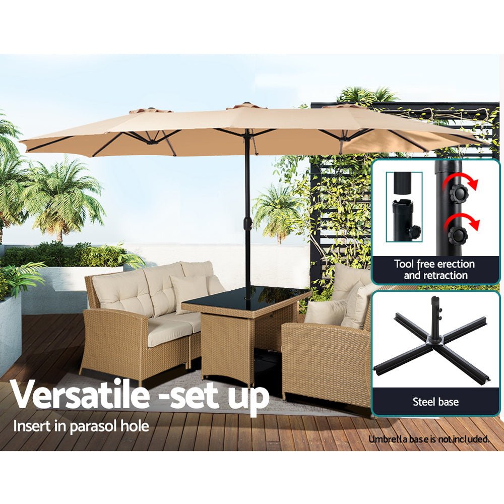 half patio umbrella australia Outdoor Umbrella Twin Umbrella Beach Stand Base Garden Sun Shade 4.57m