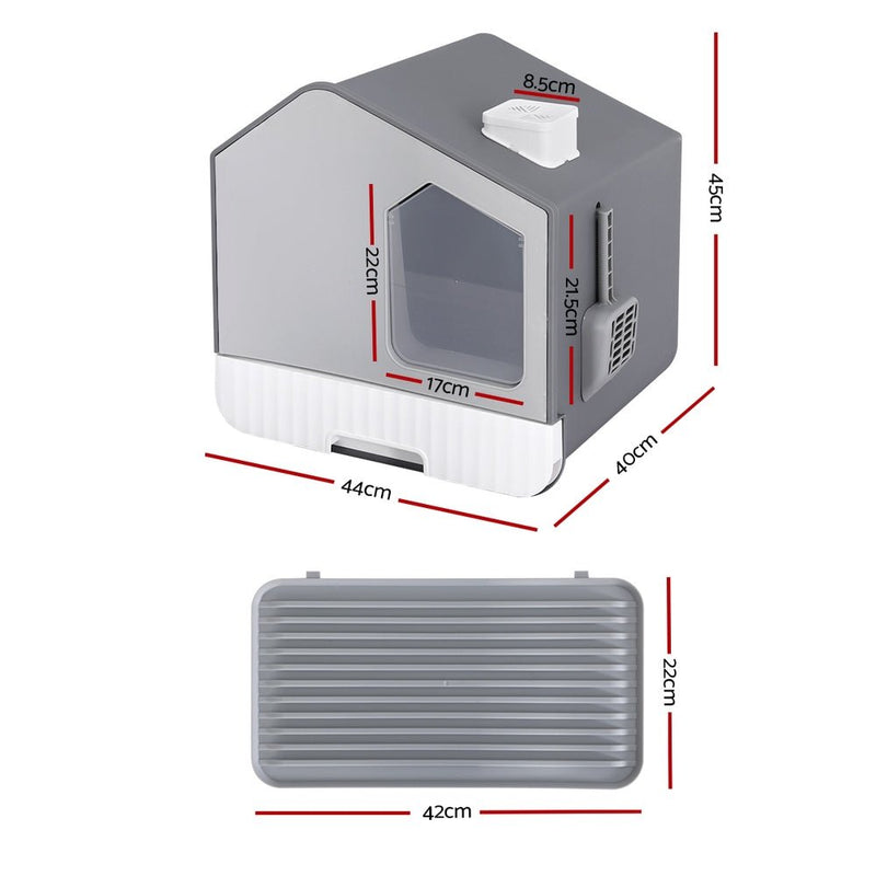 Premium Enclosed Cat Litter Box Set: Spacious Tray with Hooded House, Scoop, and Grey Mat - Pet Care > Cat Supplies - Rivercity House & Home Co. (ABN 18 642 972 209) - Affordable Modern Furniture Australia