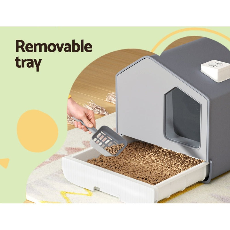 Premium Enclosed Cat Litter Box Set: Spacious Tray with Hooded House, Scoop, and Grey Mat - Pet Care > Cat Supplies - Rivercity House & Home Co. (ABN 18 642 972 209) - Affordable Modern Furniture Australia