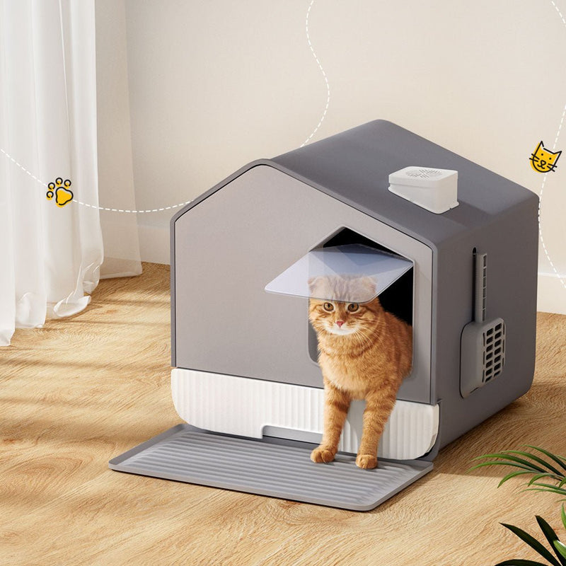 Premium Enclosed Cat Litter Box Set: Spacious Tray with Hooded House, Scoop, and Grey Mat - Pet Care > Cat Supplies - Rivercity House & Home Co. (ABN 18 642 972 209) - Affordable Modern Furniture Australia