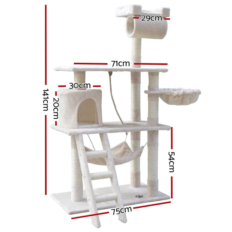 i.Pet Cat Tree 141cm Trees Scratching Post Scratcher Tower Condo House Furniture Wood Beige - Pet Care > Cat Supplies - Rivercity House & Home Co. (ABN 18 642 972 209)
