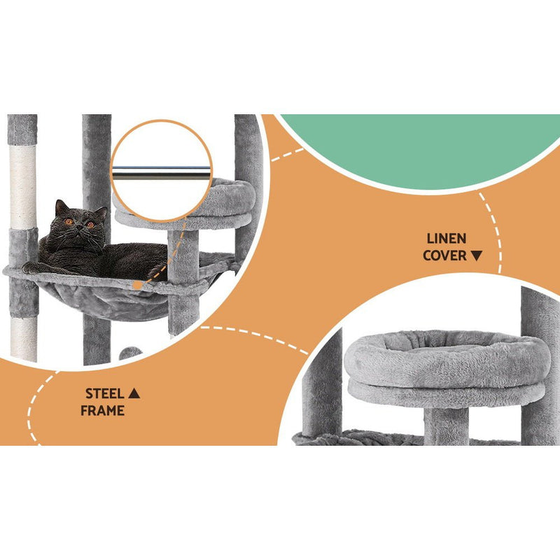 i.Pet Cat Tree Tower Scratching Post Scratcher 143cm Condo House Trees Grey - Pet Care > Cat Supplies - Rivercity House & Home Co. (ABN 18 642 972 209)
