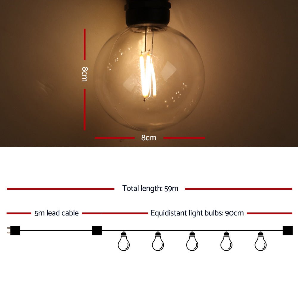 59m LED Festoon Lights Sting Lighting Kits Wedding Outdoor Party - Occasions > Lights - Rivercity House & Home Co. (ABN 18 642 972 209) - Affordable Modern Furniture Australia