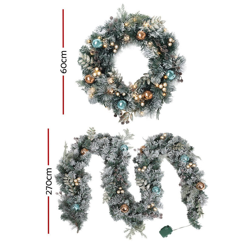 Pre Lit Frosted Snow Christmas Garland with Wreath Set - Occasions > Christmas - Rivercity House & Home Co. (ABN 18 642 972 209) - Affordable Modern Furniture Australia